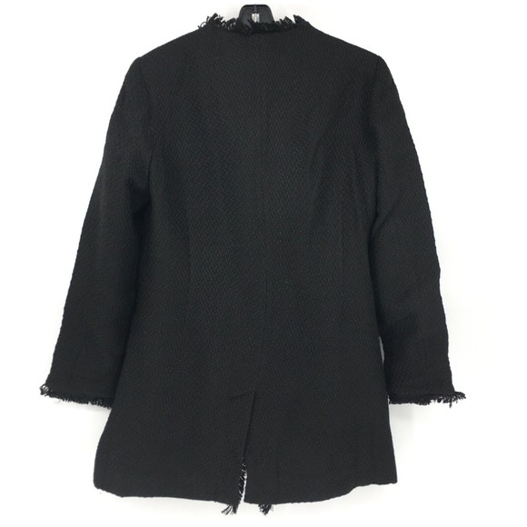 NIP Venus Black boucle jacket Size M Frayed Hem/Neck/Sleeves Hook & Eye Closure - Picture 2 of 3